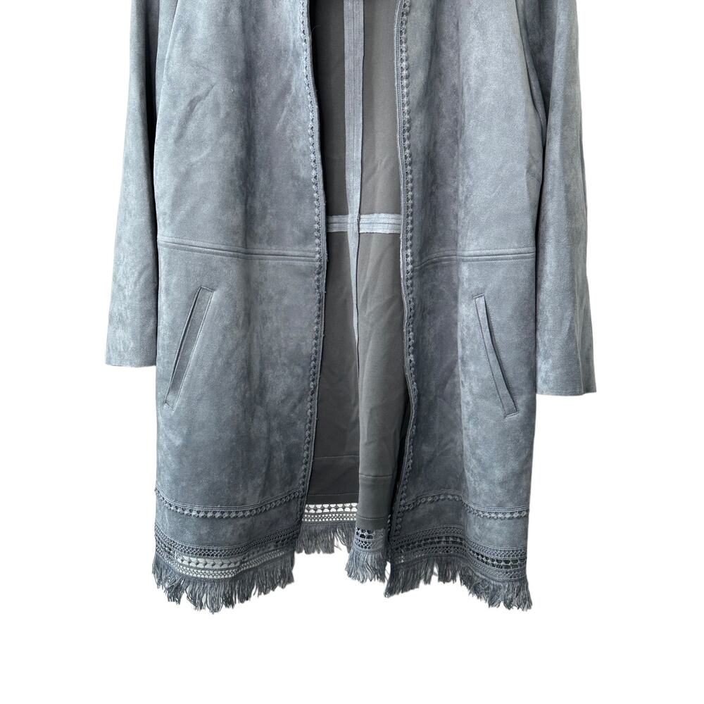 Chico's Gray Faux-Suede Trim-Detail Fringe Jacket Women's Size Medium 8 10 - Picture 5 of 13